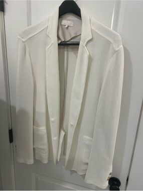 Cream Open-Front Knit Blazer Jacket by Akris